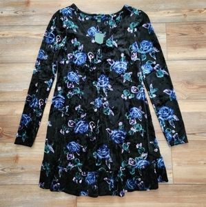 Wild Fable Mini Dress Womens S Black Floral Long Sleeve Velvet Whimsigoth NEW